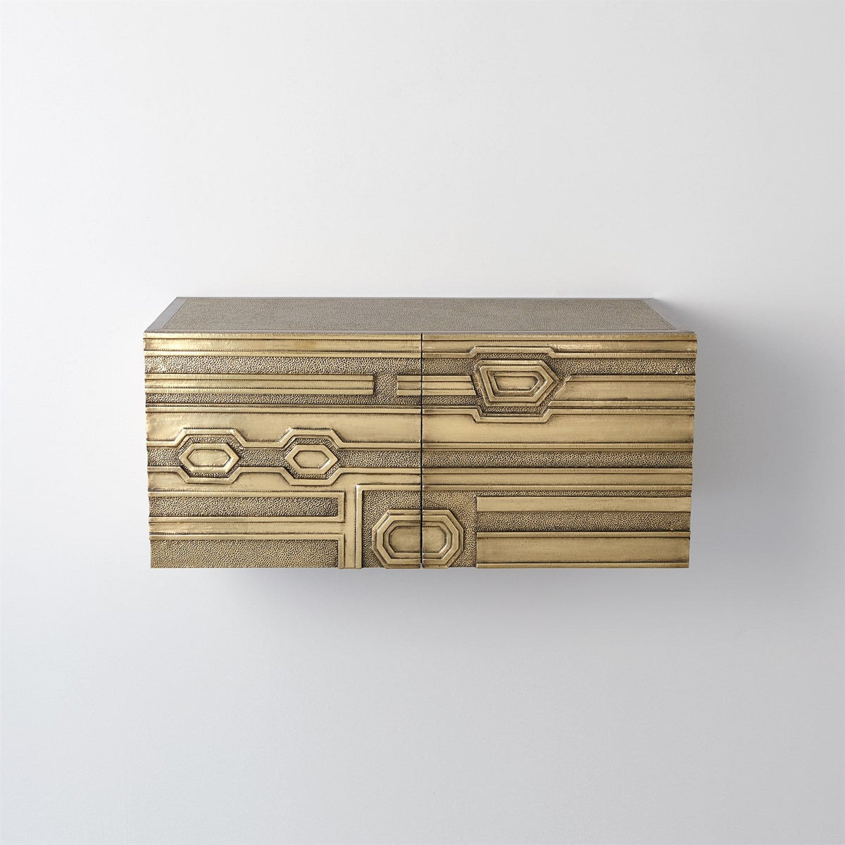 Global Views Abstract Block Cabinet with Floating Shelf - Brass