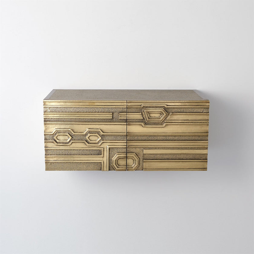 Global Views Abstract Block Cabinet with Floating Shelf - Brass