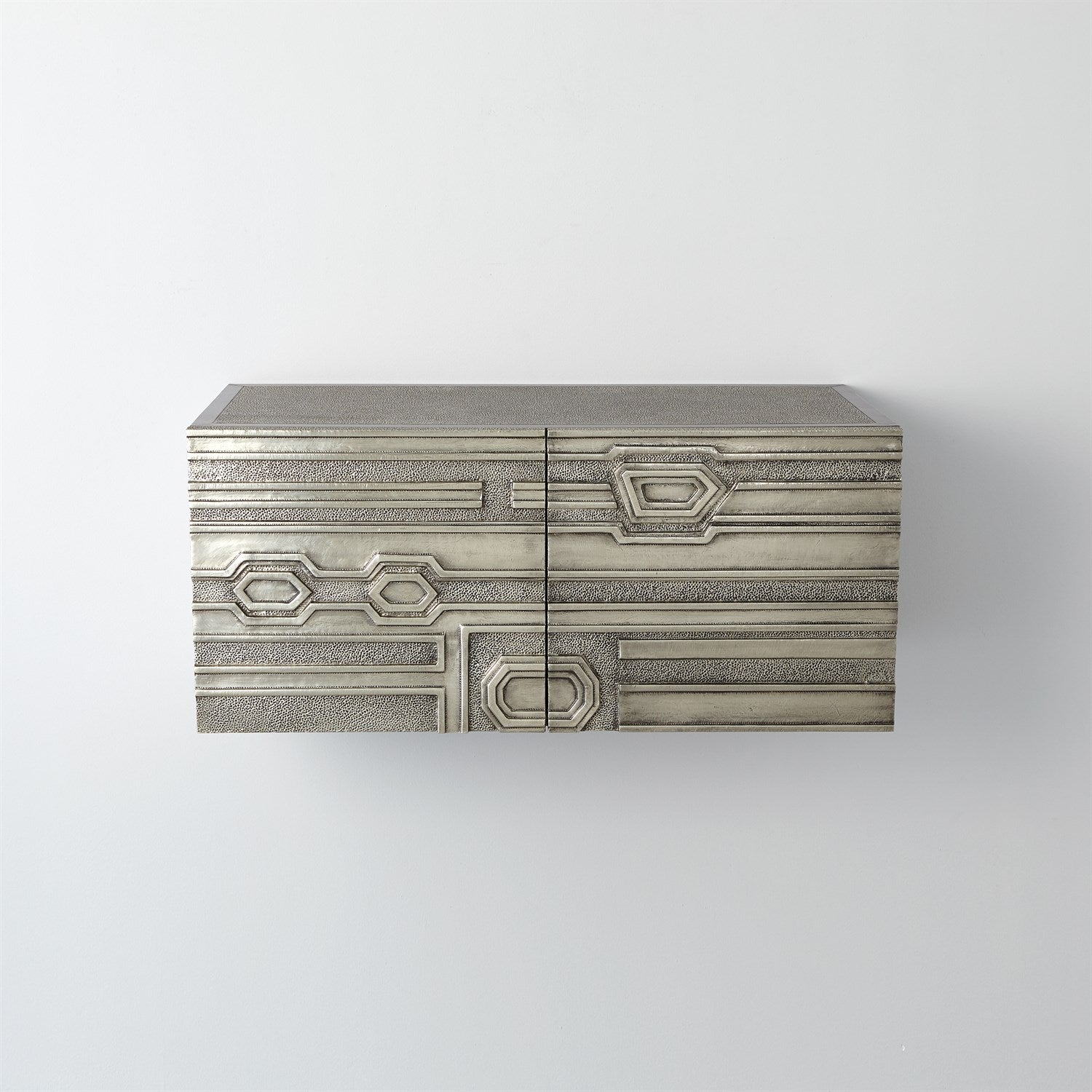 Global Views Abstract Block Cabinet with Floating Shelf - Silver