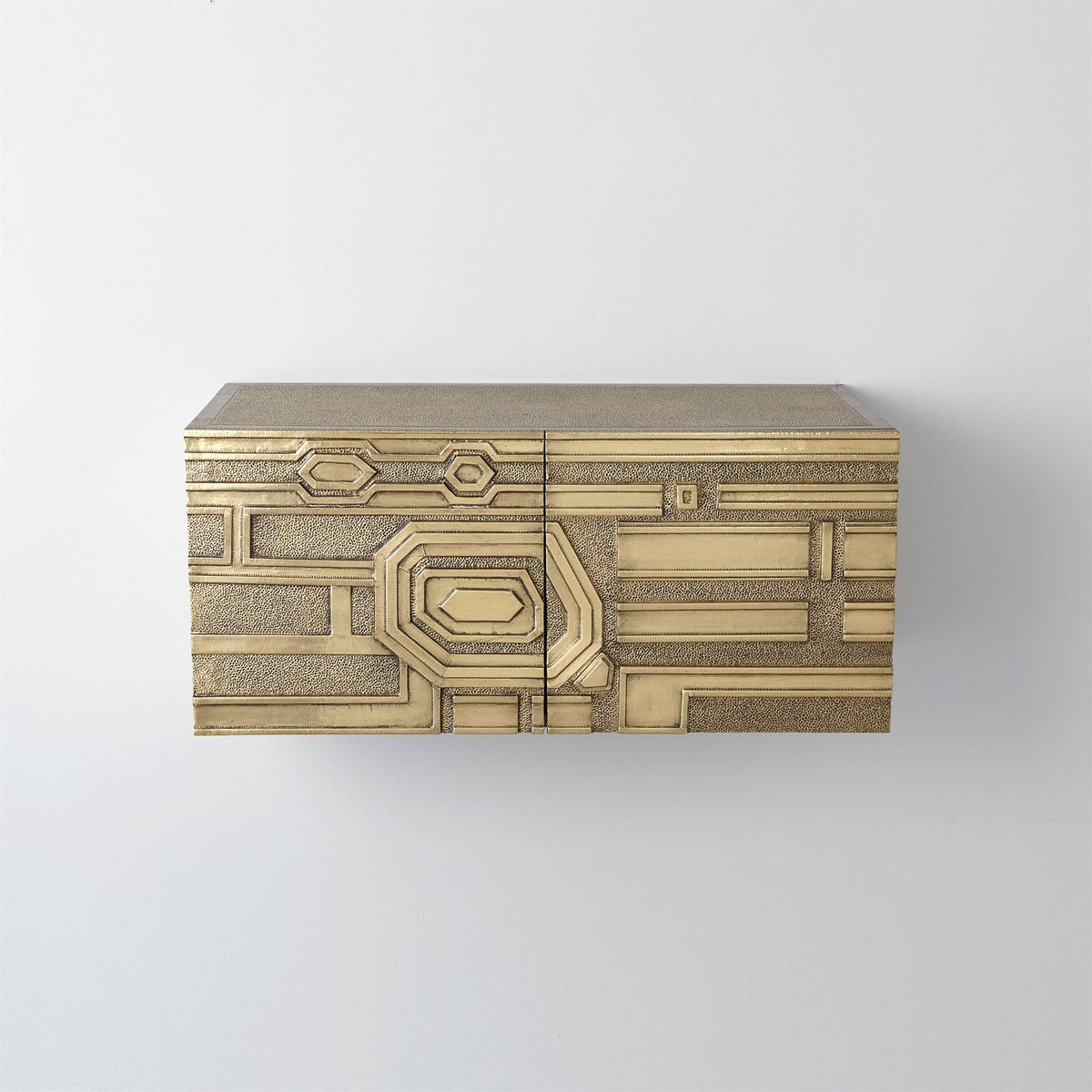 Global Views Abstract Block Cabinet with Floating Shelf - Brass