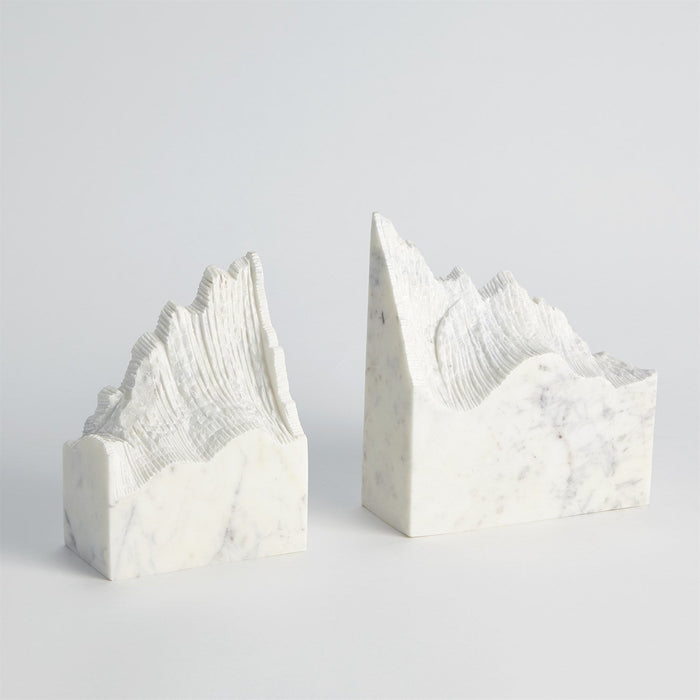 Global Views Mountain Summit Bookends - White Marble - Set of 2