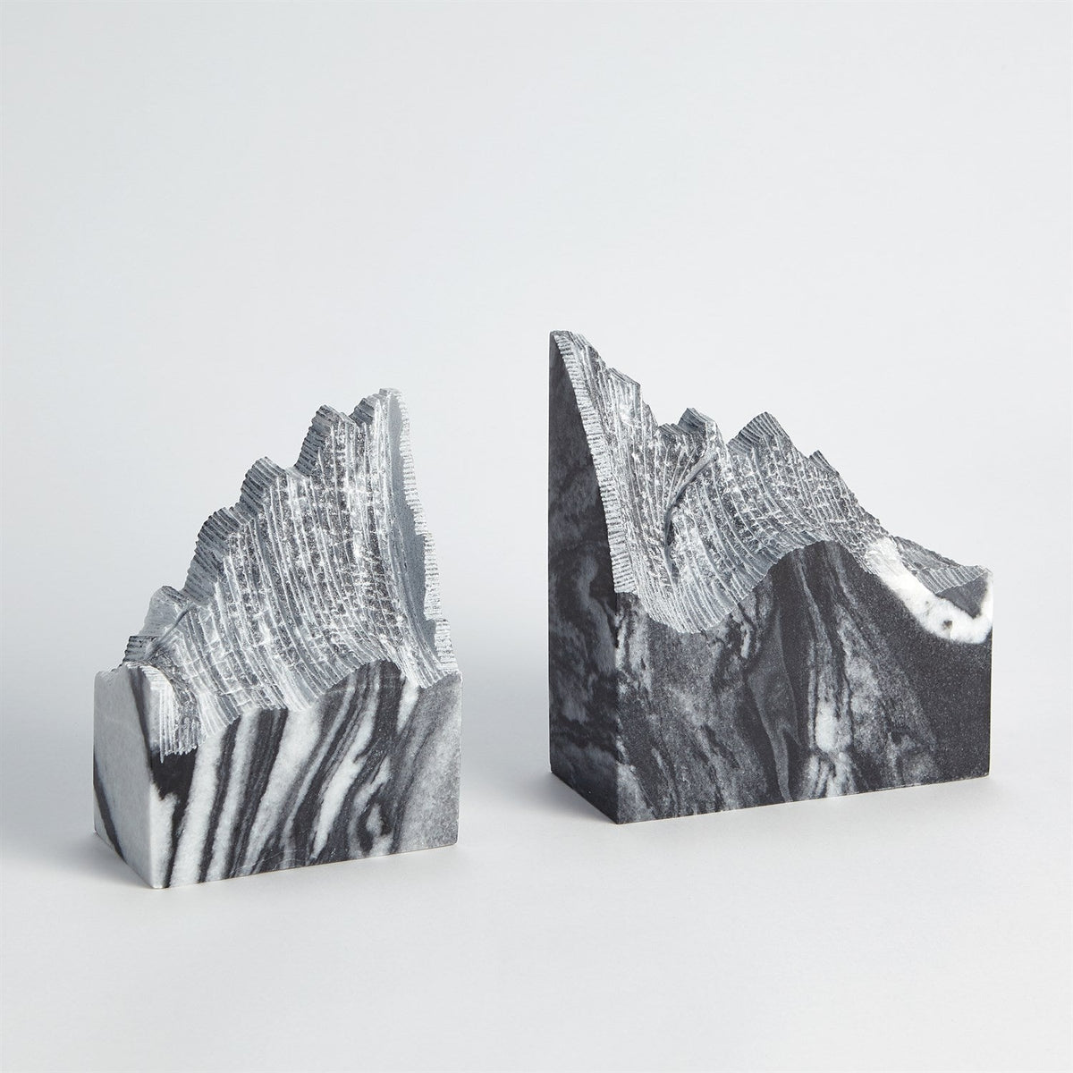Global Views Mountain Summit Bookends - Black Marble - Set of 2