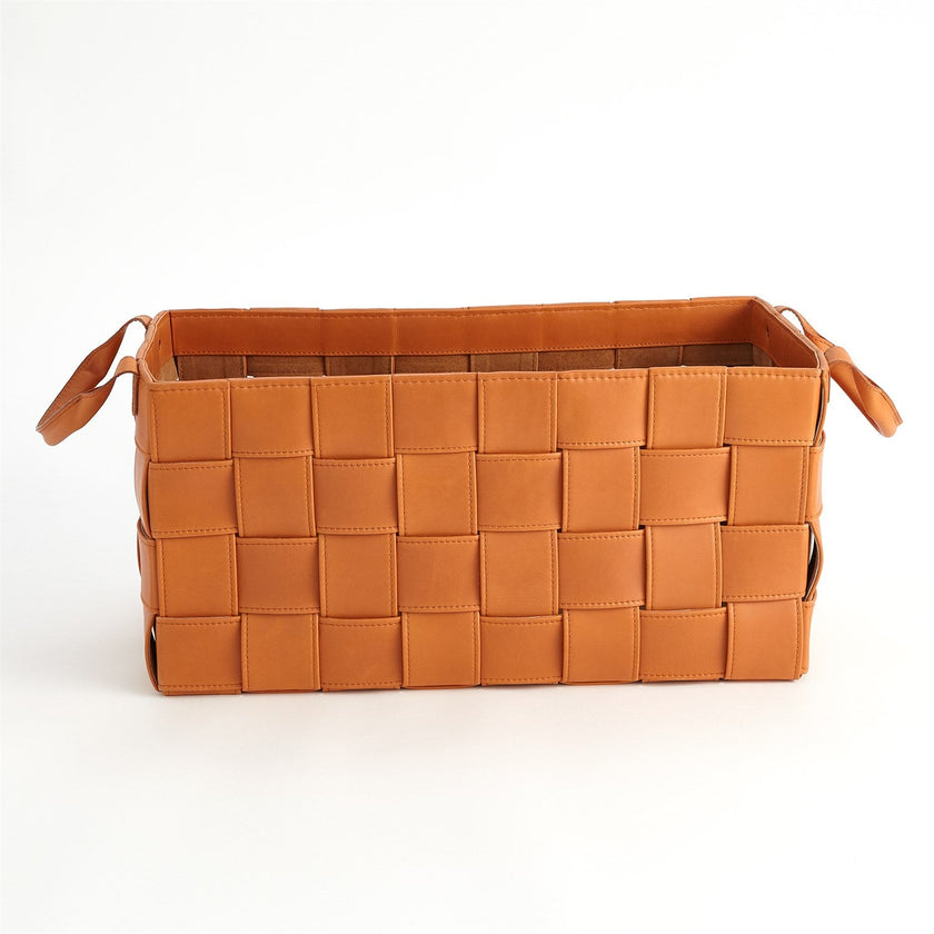 Global Views Soft Woven Leather Basket - Orange