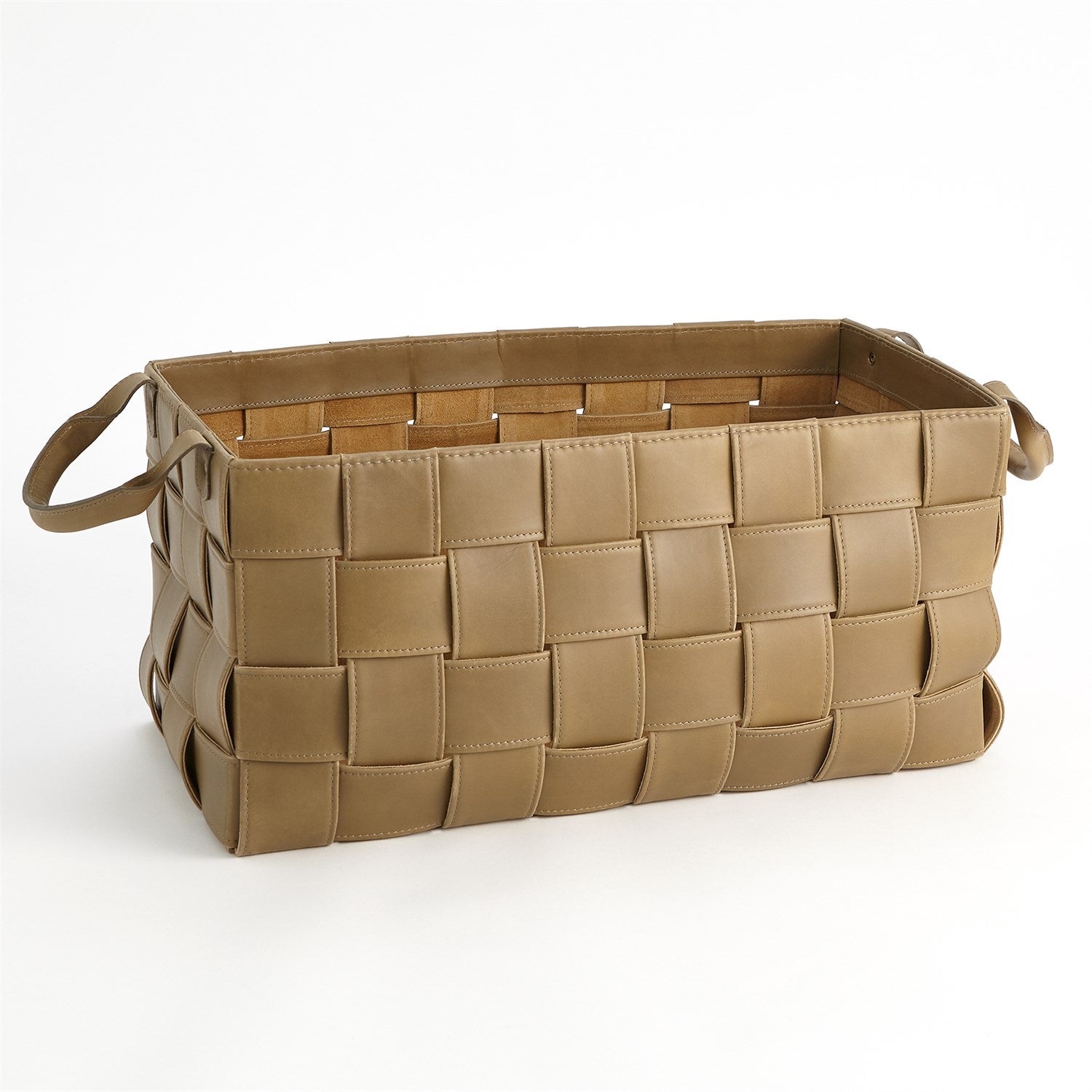 Global Views Soft Woven Leather Basket - Putty