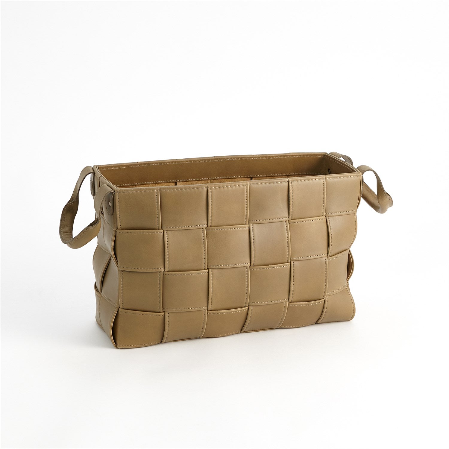 Global Views Soft Woven Leather Basket - Putty