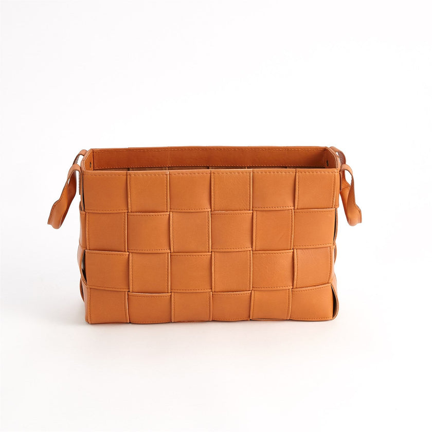 Global Views Soft Woven Leather Basket - Orange
