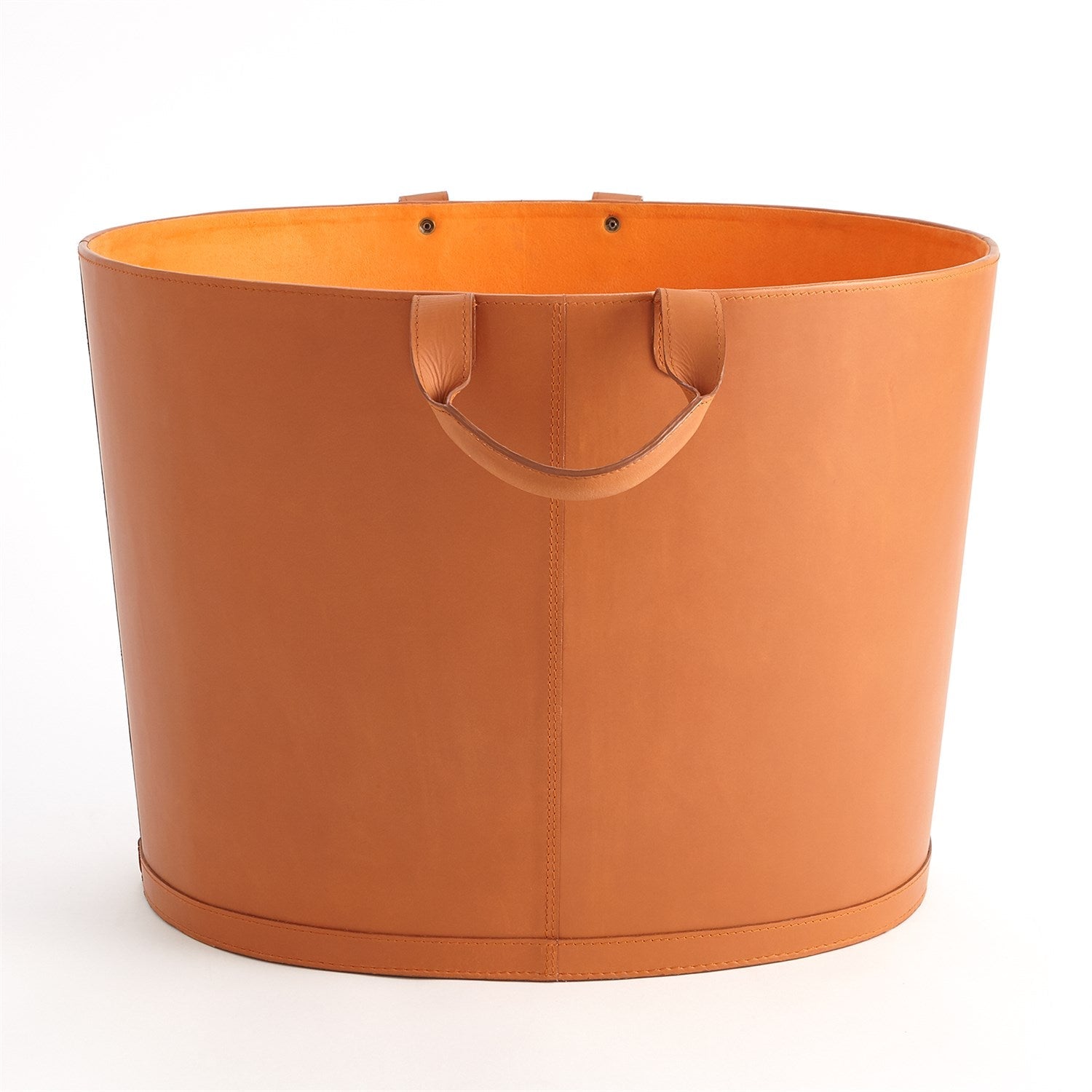 Global Views Oversized Oval Leather Basket - Orange