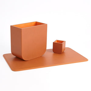 Global Views Radius Edge Leather Desk Accessories - Orange