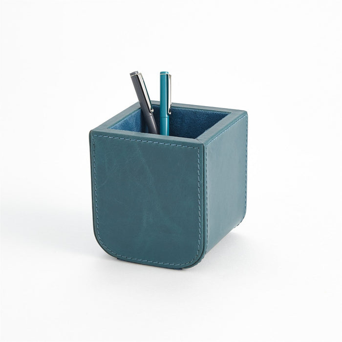 Global Views Radius Edge Leather Desk Accessories - Azure