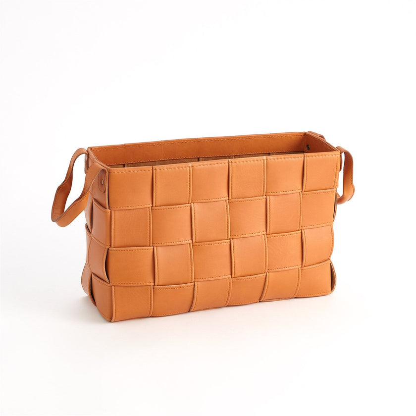 Global Views Soft Woven Leather Basket - Orange
