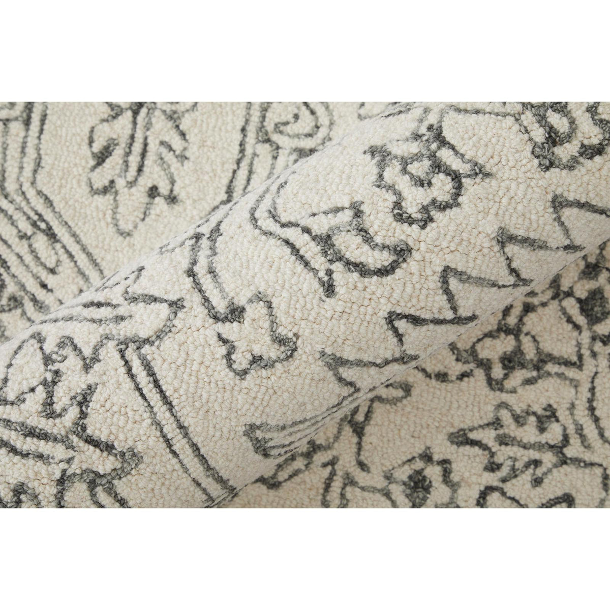 Feizy Belfort 8778F Transitional Medallion Rug in White/Gray