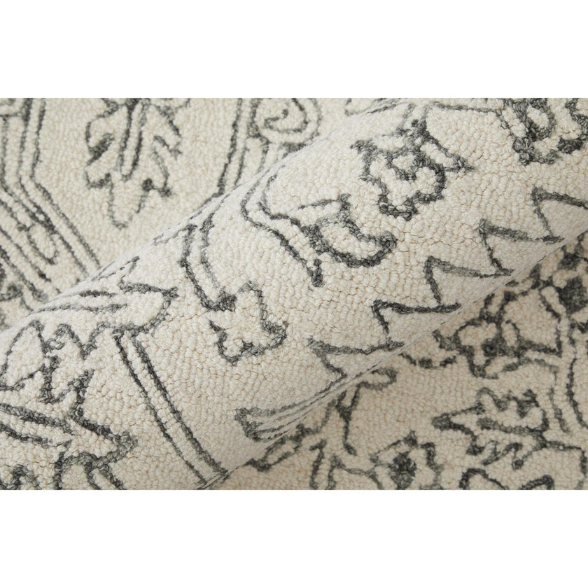 Feizy Belfort 8778F Transitional Medallion Rug in White/Gray