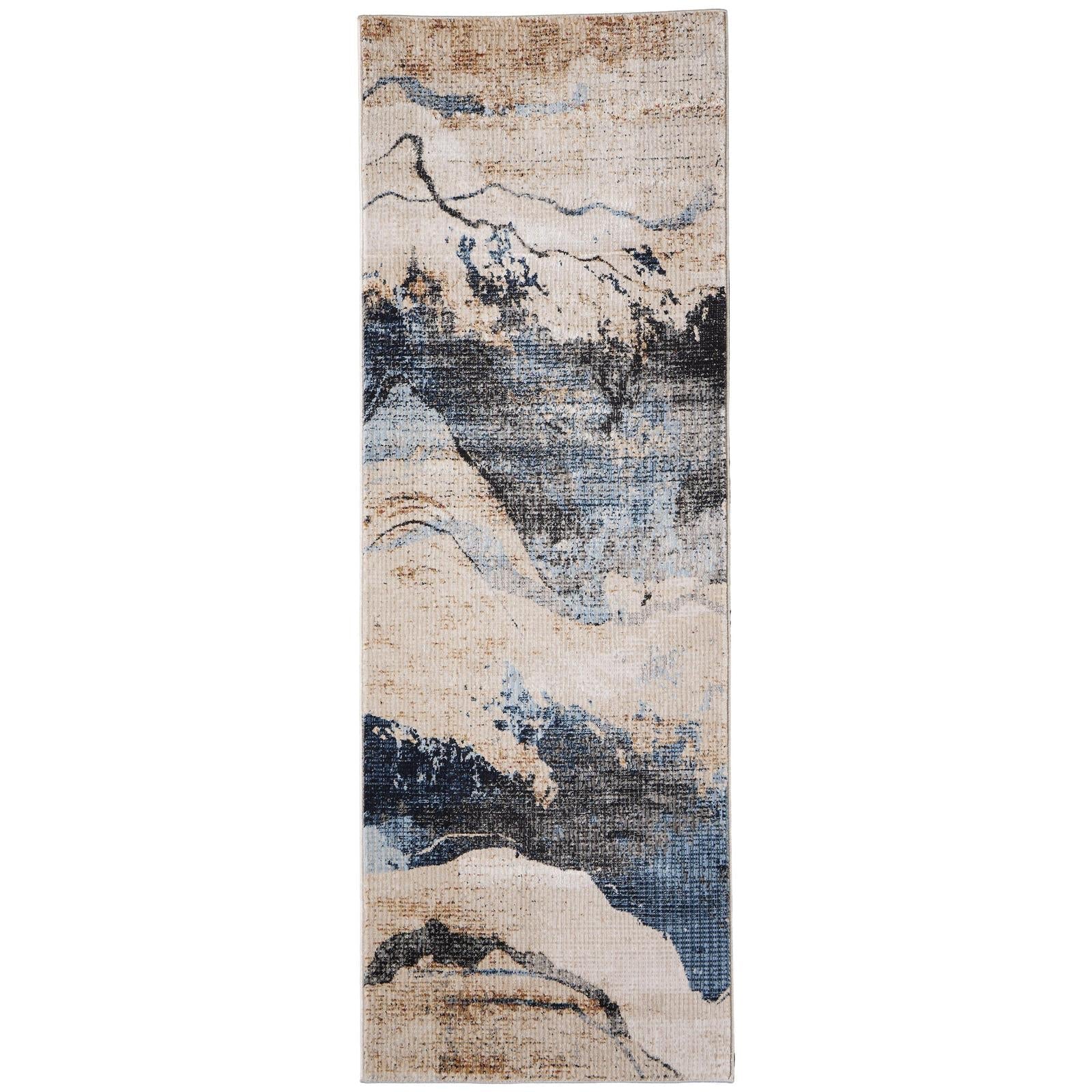 Feizy Sonora 39NWF Modern Abstract Rug in Tan/Blue/Gray