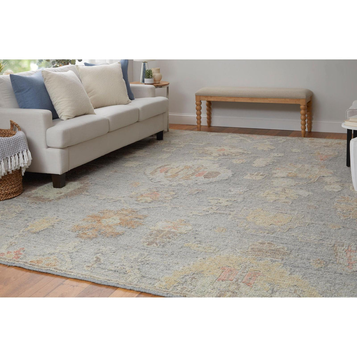 Feizy Grafton 69FMF Transitional Floral & Botanical Rug in Blue/Gray/Yellow