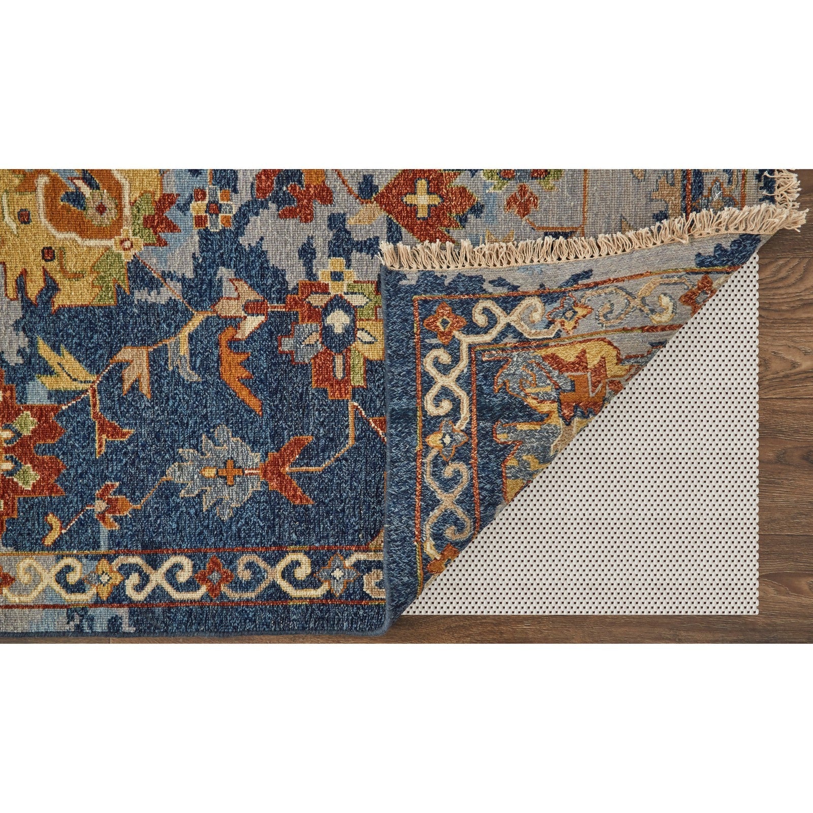 Feizy Leylan 0587F Transitional Floral & Botanical in Blue/Orange/Red