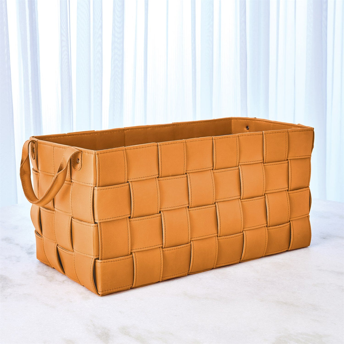 Global Views Soft Woven Leather Basket - Orange