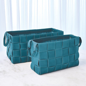 Global Views Soft Woven Leather Basket - Azure