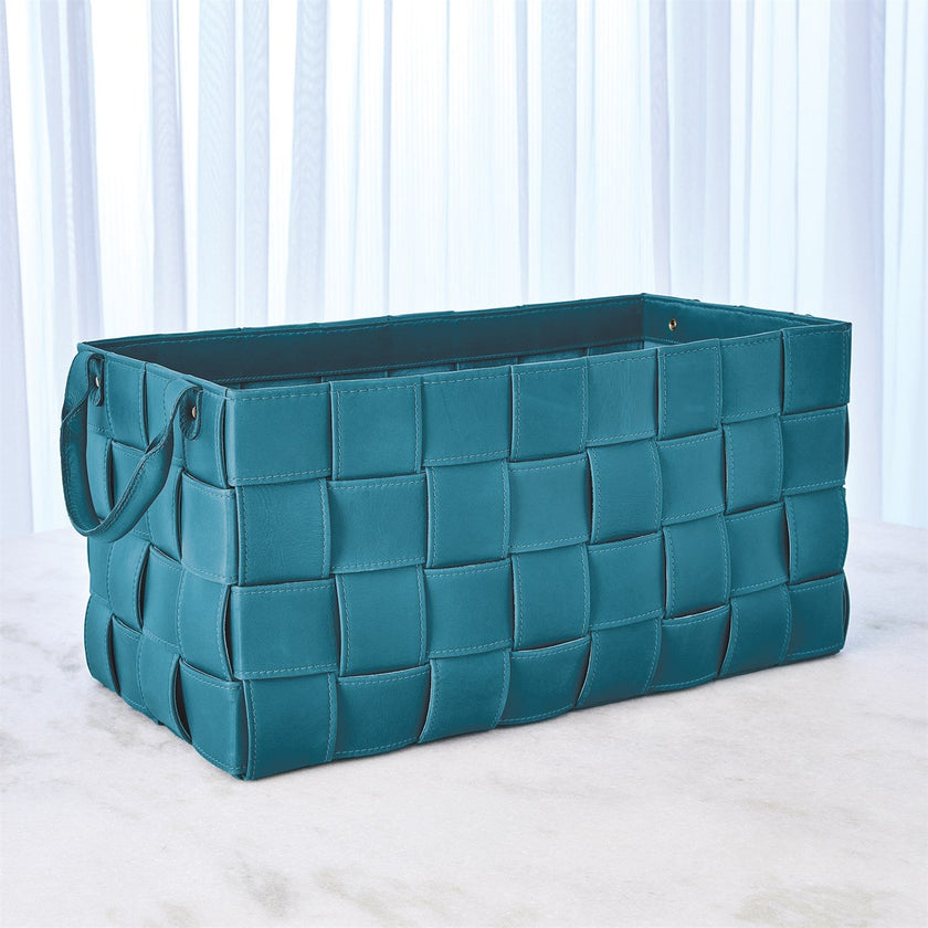 Global Views Soft Woven Leather Basket - Azure