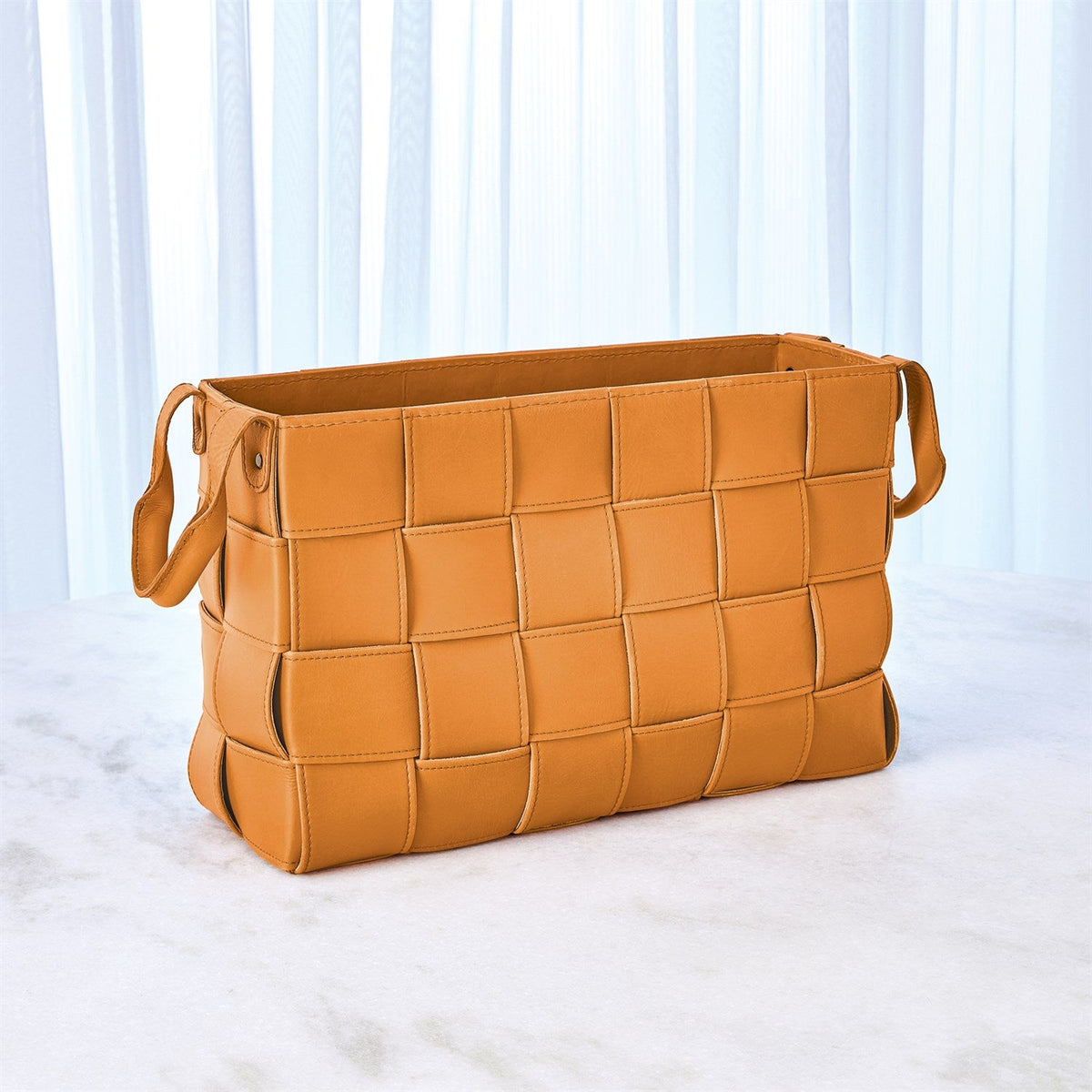 Global Views Soft Woven Leather Basket - Orange