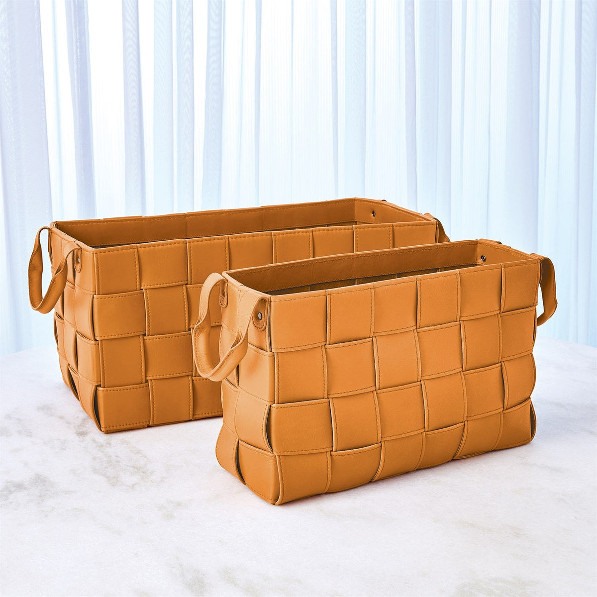 Global Views Soft Woven Leather Basket - Orange