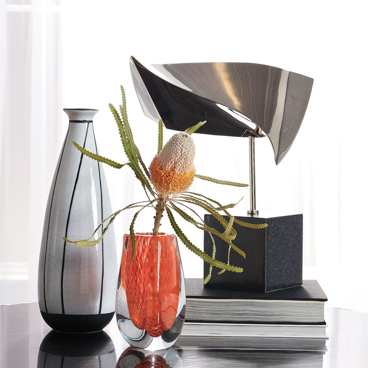 Global Views Triangular Bubbled Vase - Orange