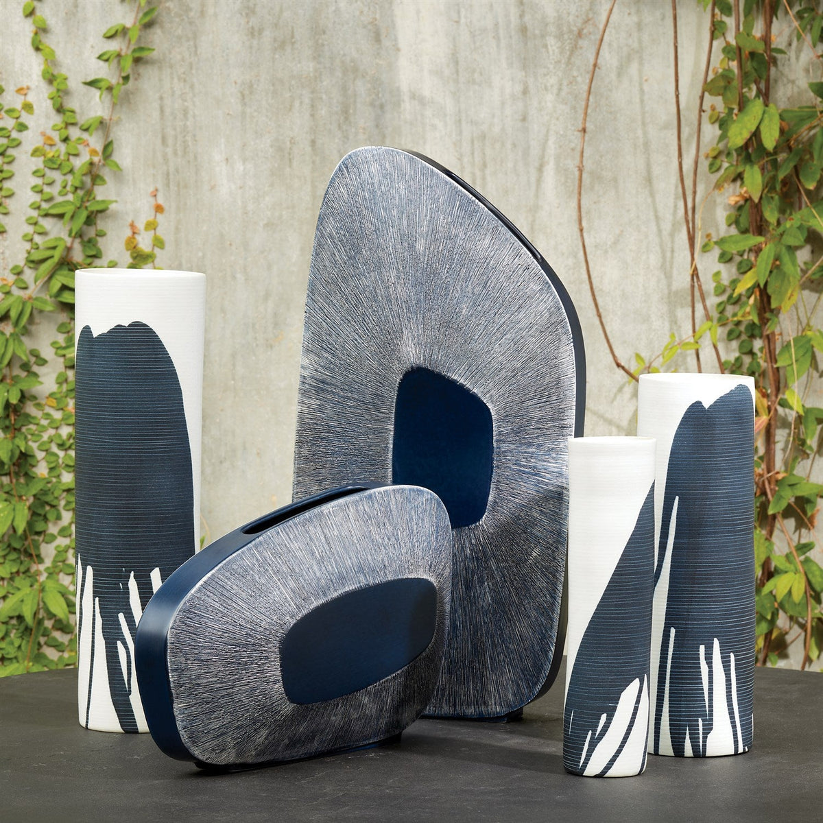 Global Views Offset Square Scratch Vase - Ink