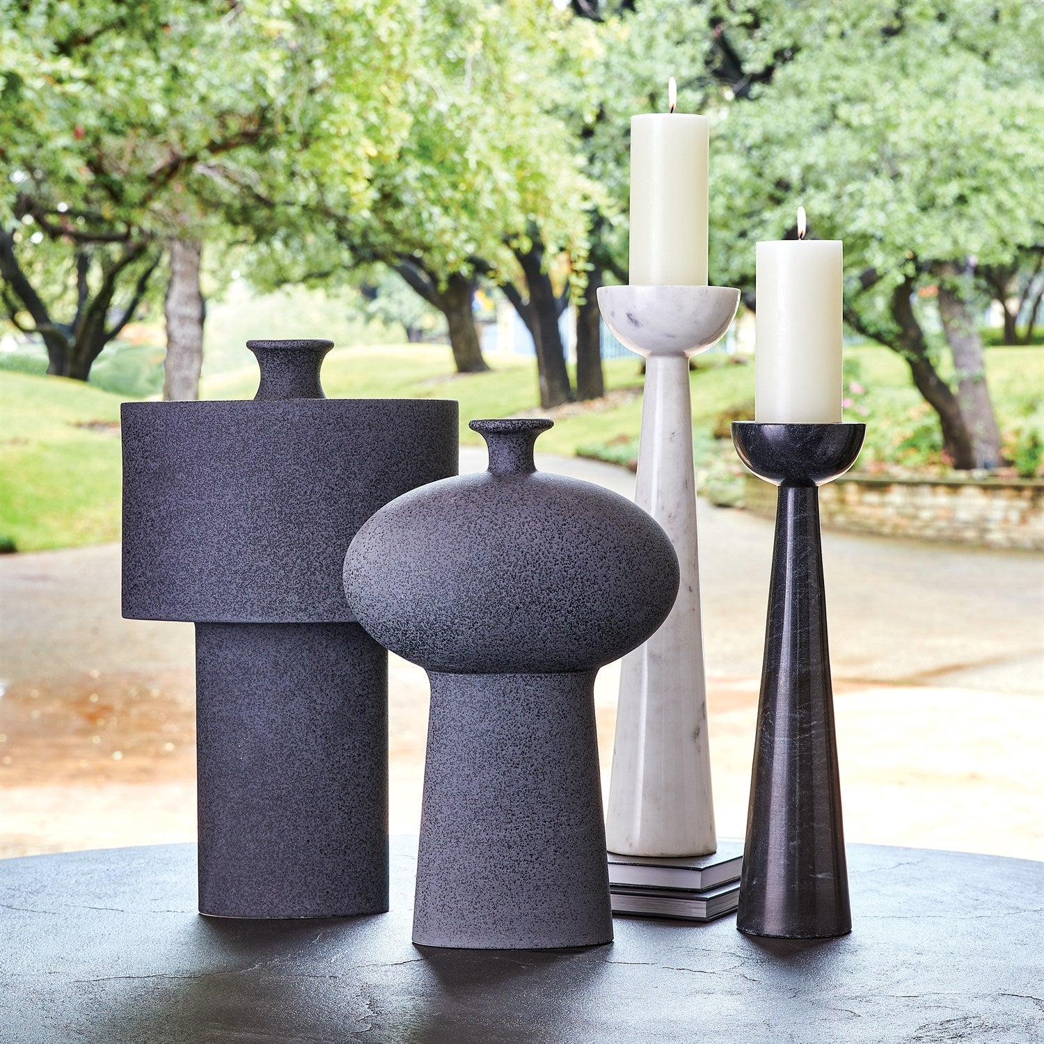 Global Views Round Top Candle Stand - Black