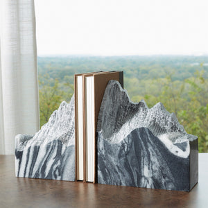 Global Views Mountain Summit Bookends - Black Marble - Set of 2