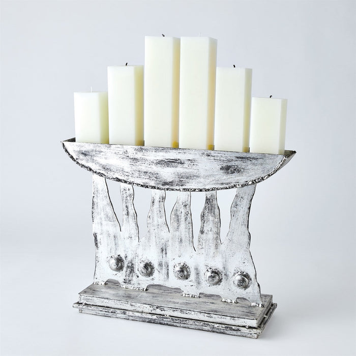 Global Views Brutalist Candelabra - Silver Leaf