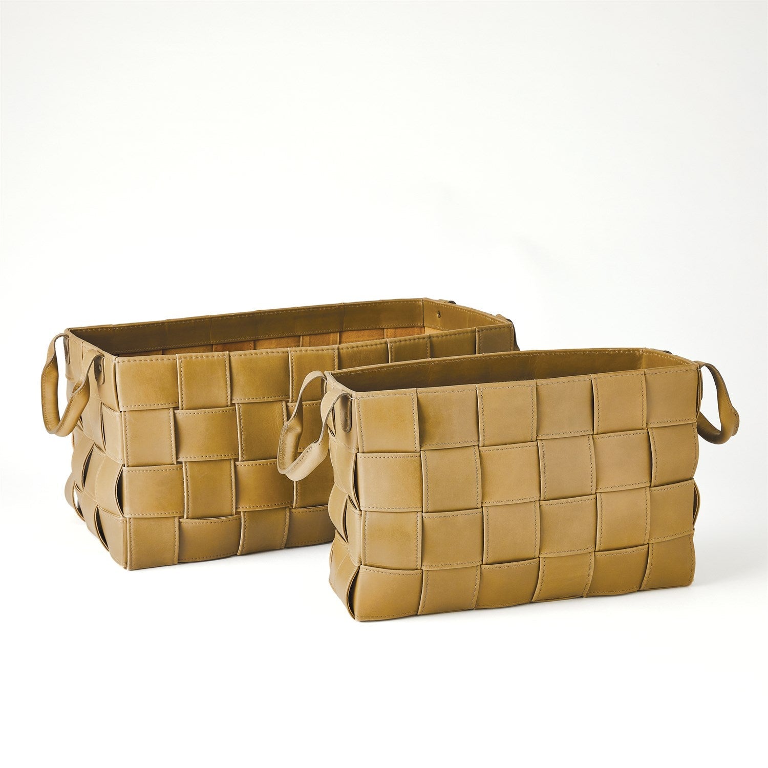 Global Views Soft Woven Leather Basket - Putty
