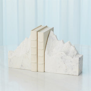 Global Views Mountain Summit Bookends - White Marble - Set of 2