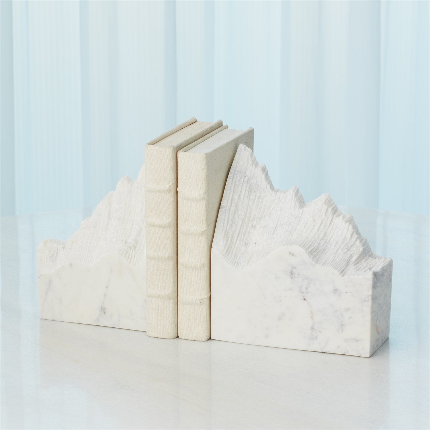 Global Views Mountain Summit Bookends - White Marble - Set of 2