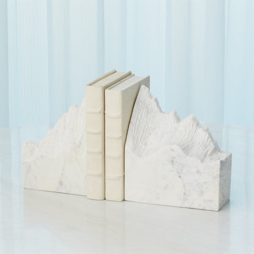 Global Views Mountain Summit Bookends - White Marble - Set of 2