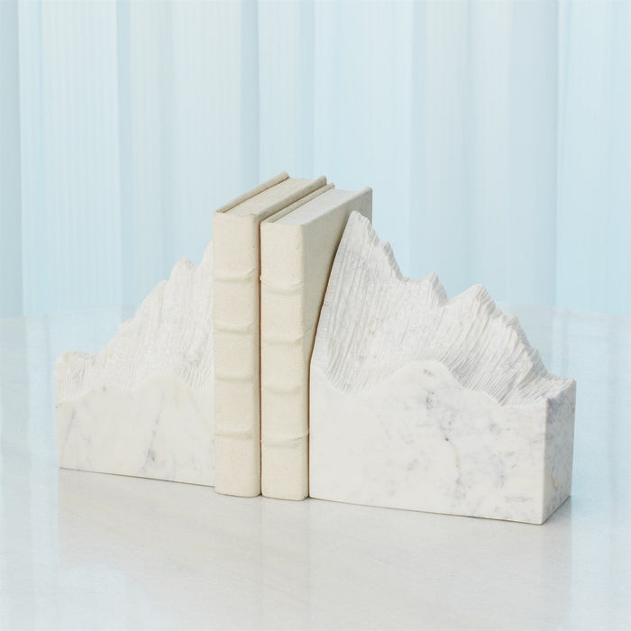 Global Views Mountain Summit Bookends - White Marble - Set of 2