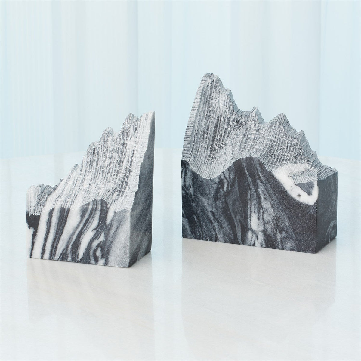 Global Views Mountain Summit Bookends - Black Marble - Set of 2