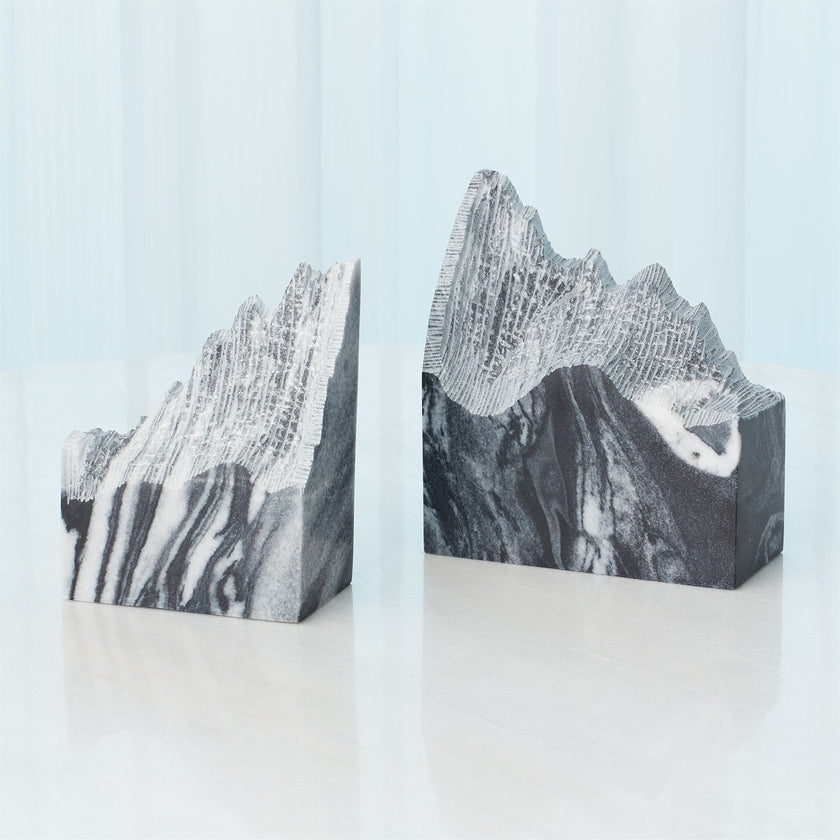 Global Views Mountain Summit Bookends - Black Marble - Set of 2