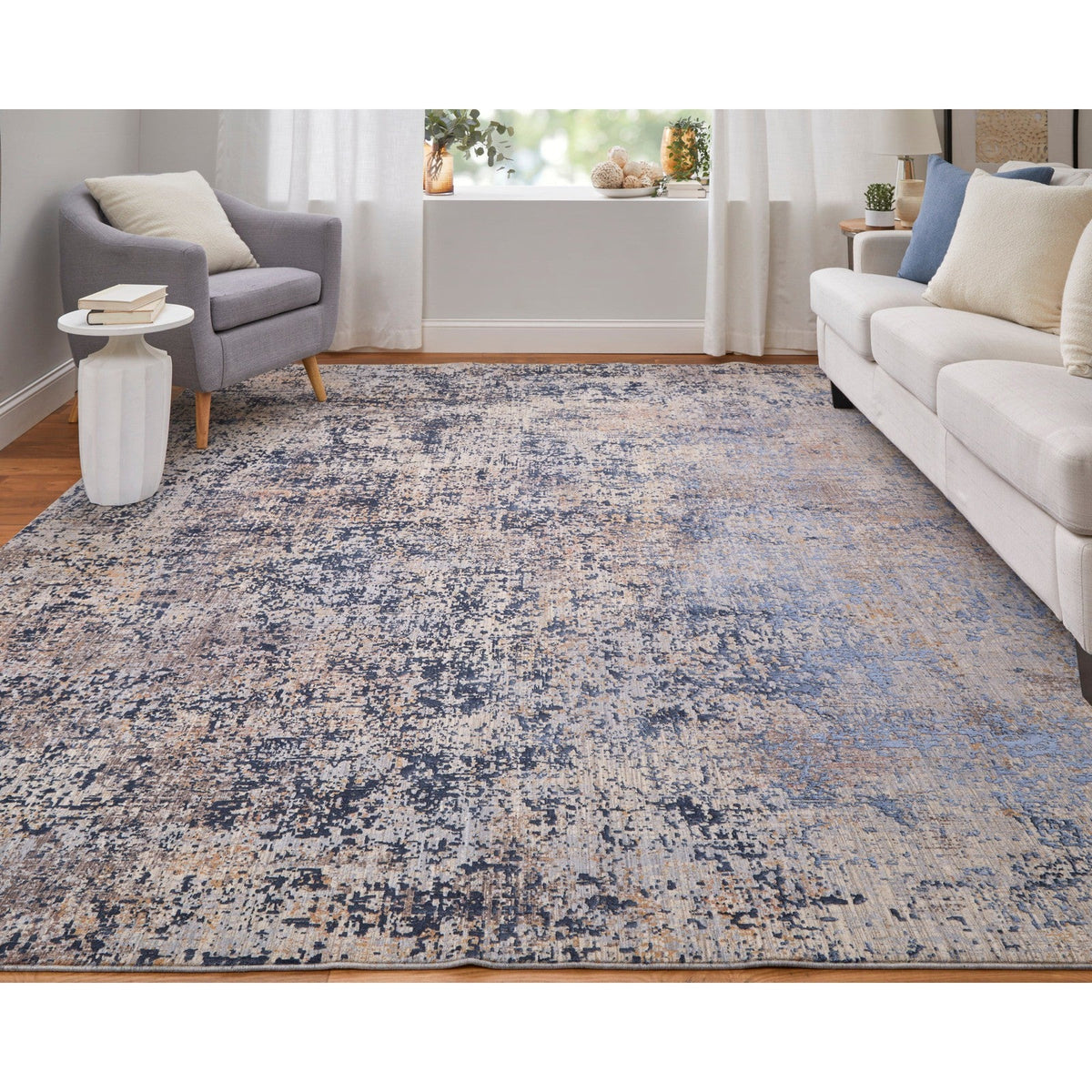 Feizy Pryor 39NGF Modern Watercolor in Blue/Tan/Brown