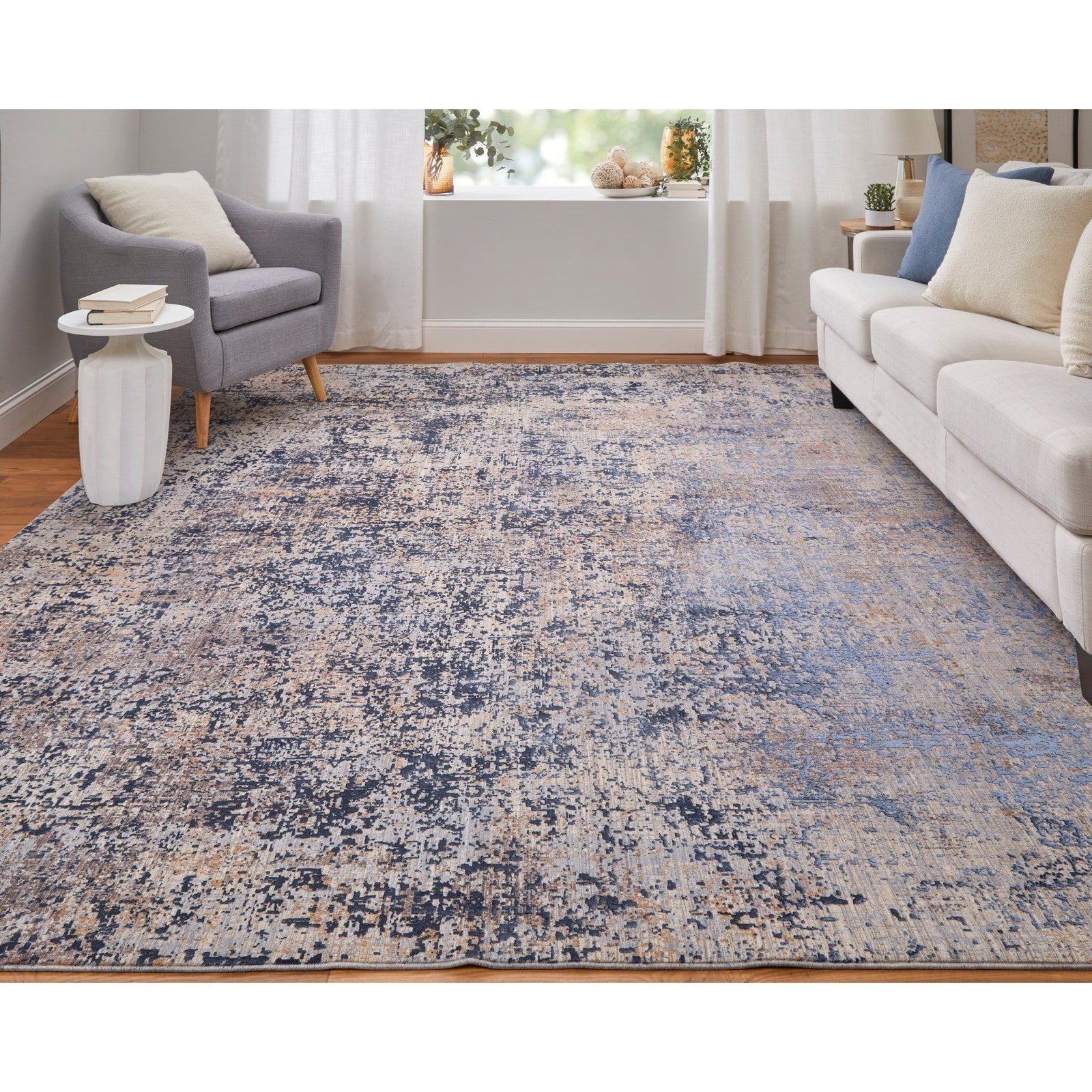 Feizy Pryor 39NGF Modern Watercolor in Blue/Tan/Brown