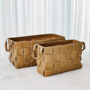 Global Views Soft Woven Leather Basket - Putty