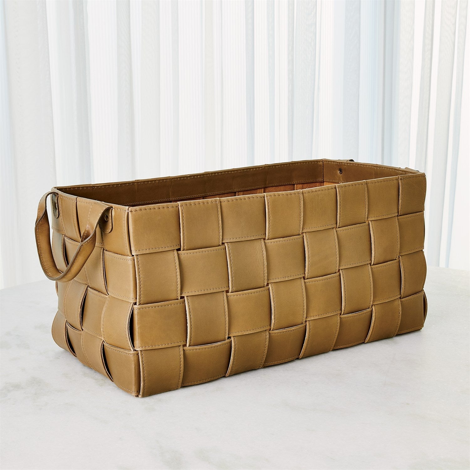 Global Views Soft Woven Leather Basket - Putty