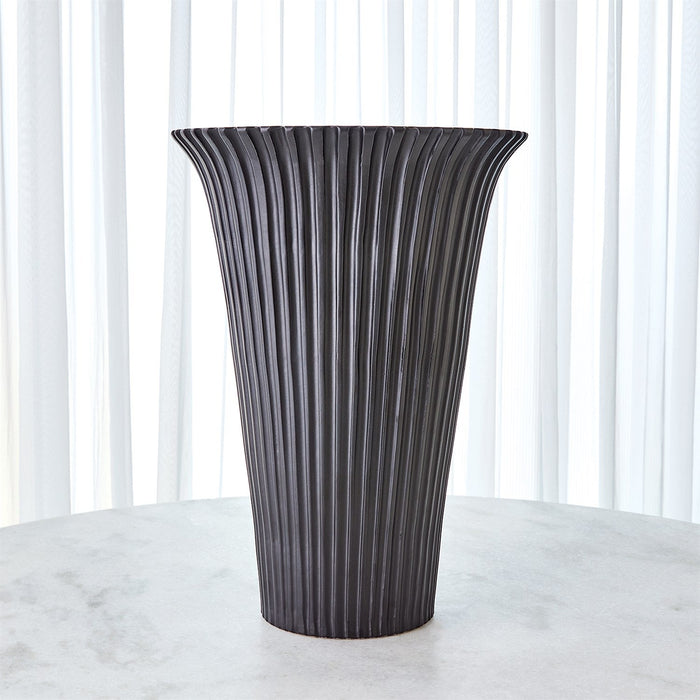 Global Views Flared Fluted Vase - Matte Black