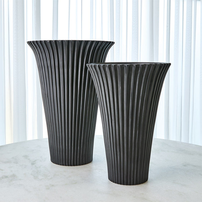 Global Views Flared Fluted Vase - Matte Black