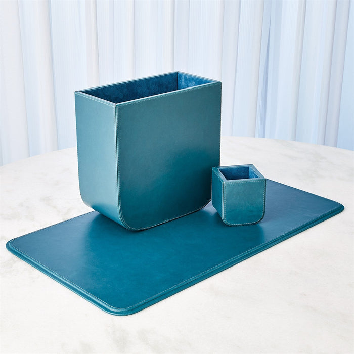 Global Views Radius Edge Leather Desk Accessories - Azure