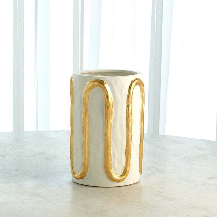 Global Views Serpentine Vases & Bowl - Matte White with Gold