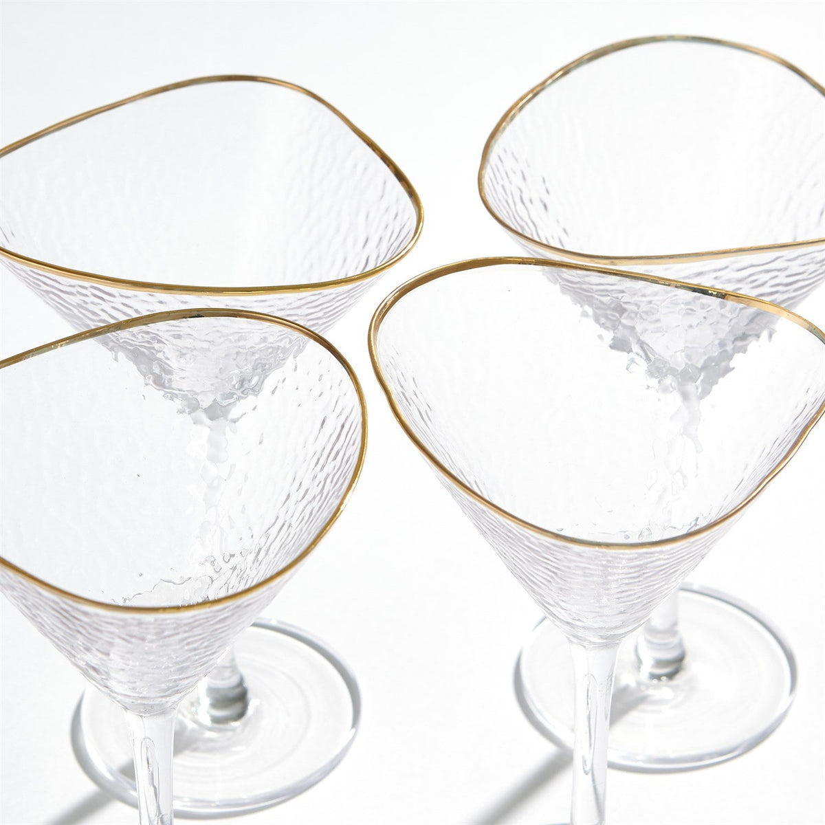 Global Views Hammered Martini Glasses with Gold Rim - Set of 4