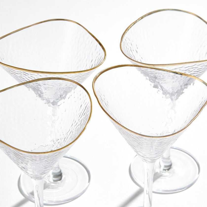 Global Views Hammered Martini Glasses with Gold Rim - Set of 4