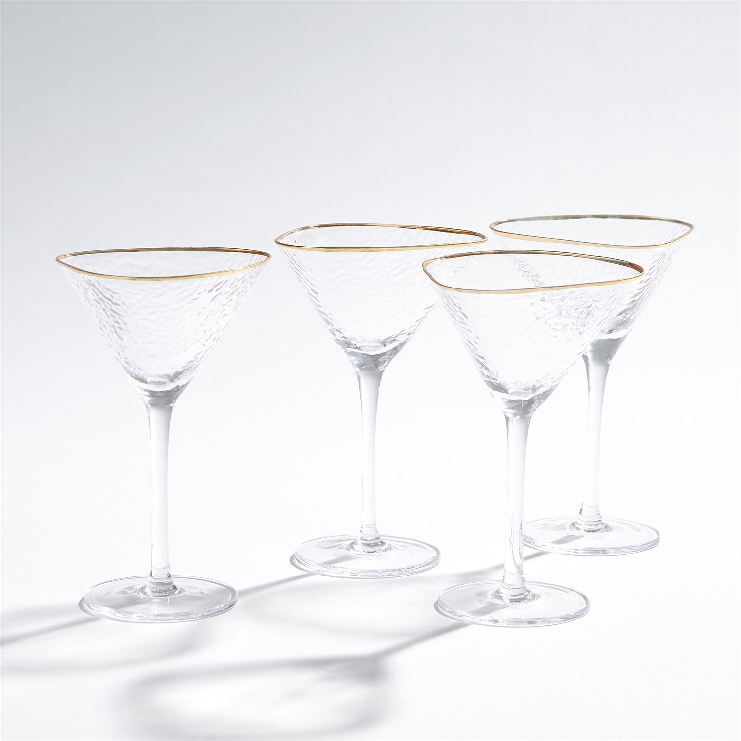 Global Views Hammered Martini Glasses with Gold Rim - Set of 4