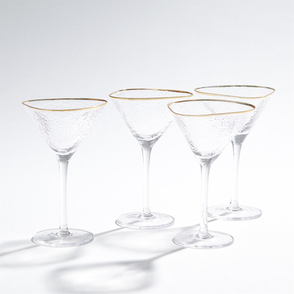 Global Views Hammered Martini Glasses with Gold Rim - Set of 4