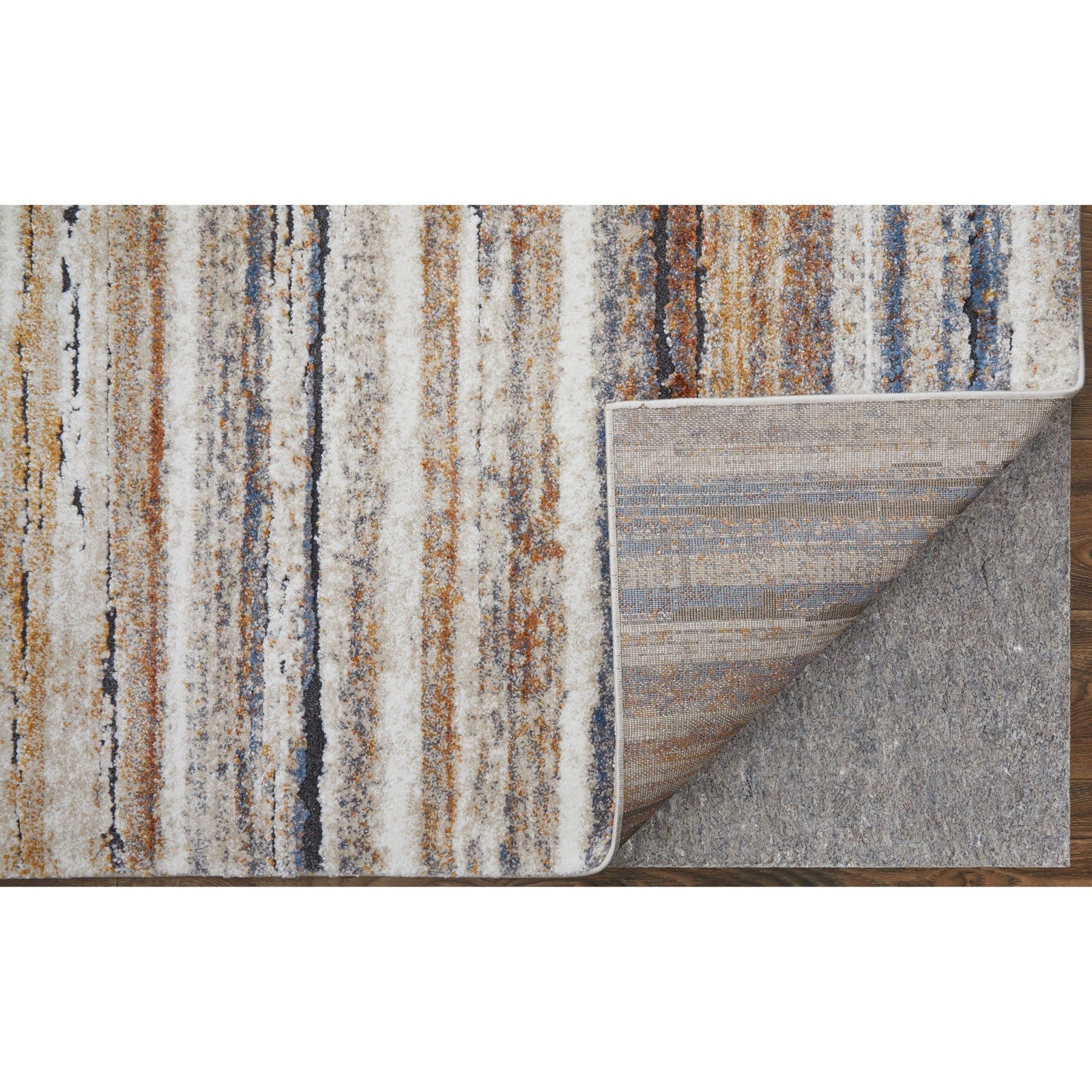 Feizy Gilmore 39MQF Modern Stripes in Ivory/Orange/Gray