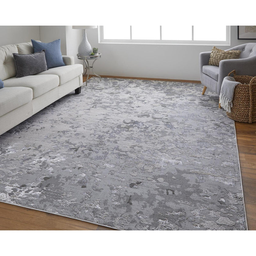 Feizy Micah 3336F Modern Abstract Rug in Silver/Gray/White